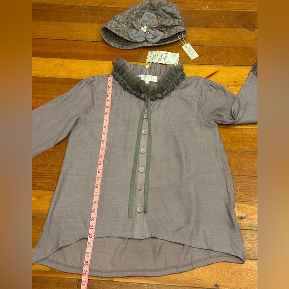Lilac purple sheer blouse with lace ruffle neckline & matching hat BOTH NWT!! - Picture 9 of 14